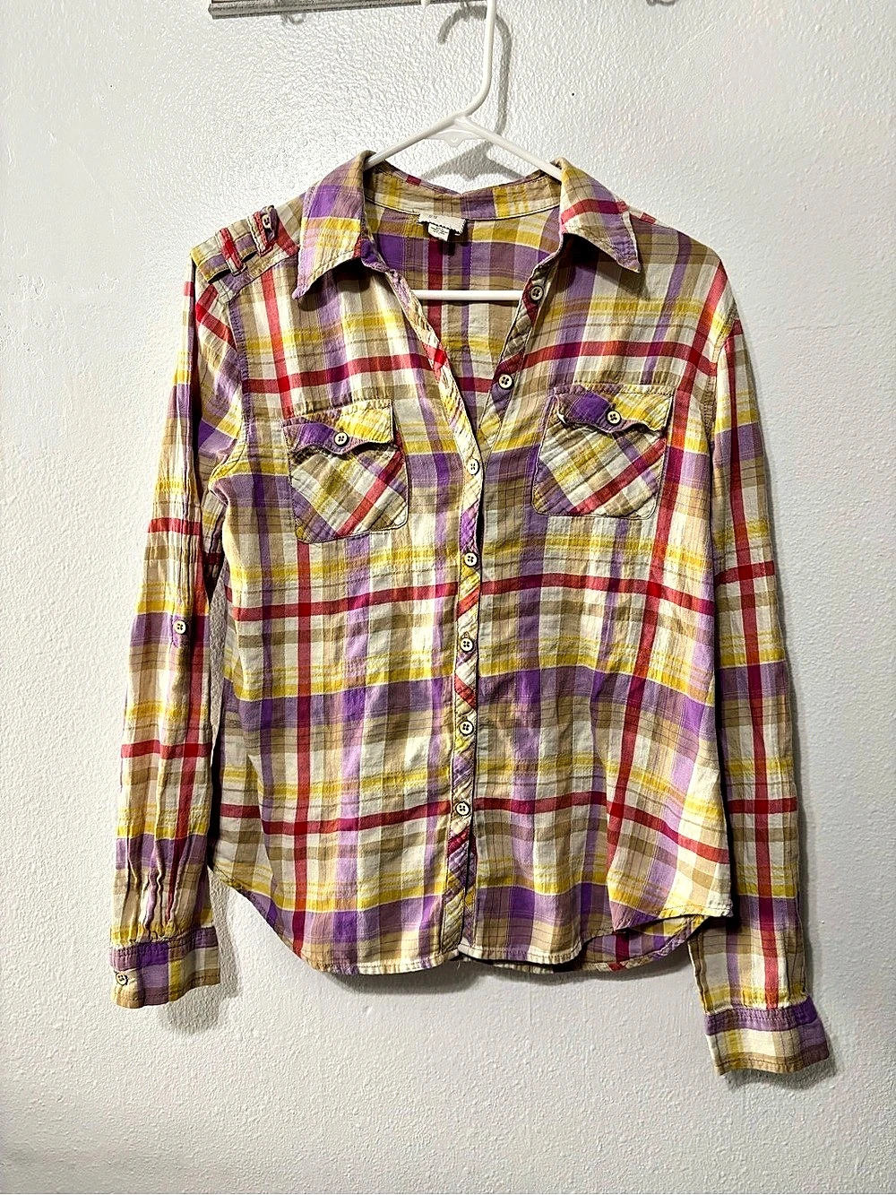 Postmark Plaid Button Down Shirt in Purple & Yellow Size Medium